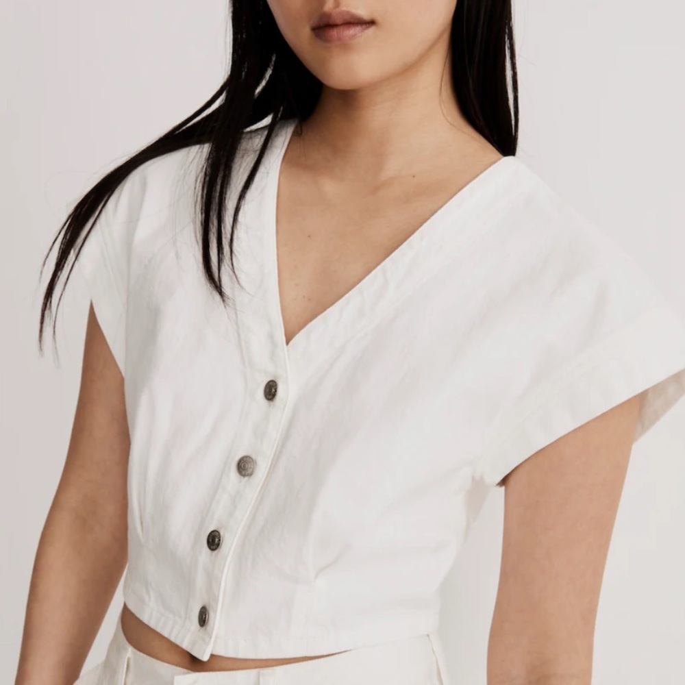 Madewell White Button-Up Crop Top